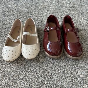 Pair of Old Navy slip on dress shoes-cream studded & burgundy patent